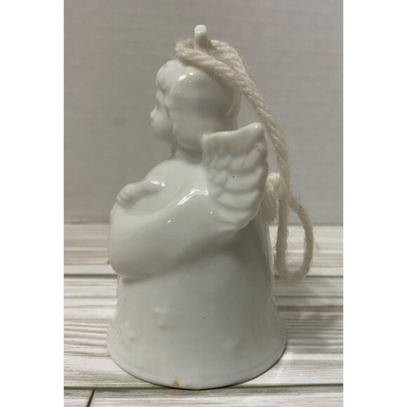 VTG White Porcelain Angel Bell Ornament Cost Plus Star Details - Picture 2 of 5